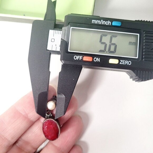 Ross-Simons SS Black Rhodium Oval Pink Ruby Drop Pierced Earrings Faux Pearl - Picture 9 of 11